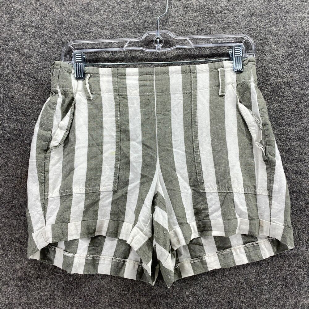 Loft Shorts Women Gray Striped S Small Rayon Mid Rise Chino Elastic Waist